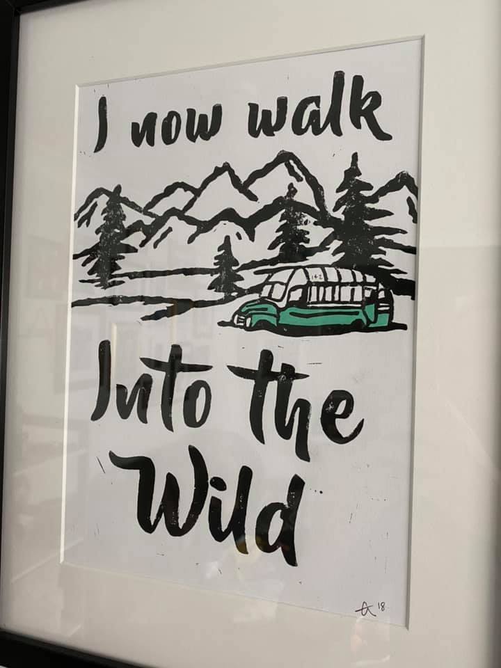 Craig Lester's Linoleum Cut Print of Into the Wild and Bus 142